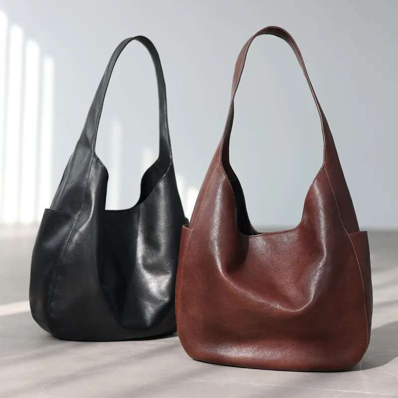 Women's Genuine Leather Shoulder Bag Large Capacity First Layer Cowhdie Handbag With Zipper Pocket Vintage Casual Hobo Bags