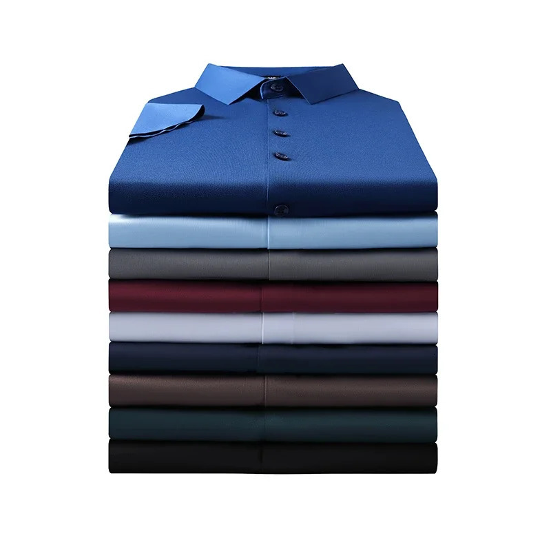 Mens Business Casual Solid Color Short Sleeved Shirt for Summer Fashion No Ironing Comfortable and Versatile Top 250320