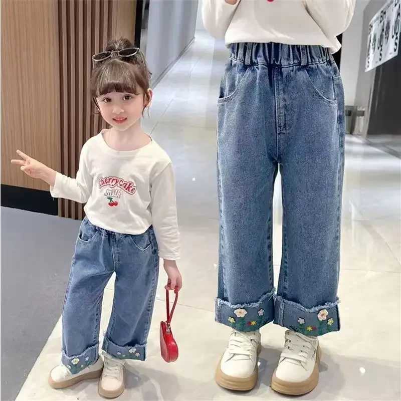 Girls Jeans 2025 Spring and Autumn Korean Edition Childrens Fashion Loose Foreign Style Straight Leg PantsT2502320