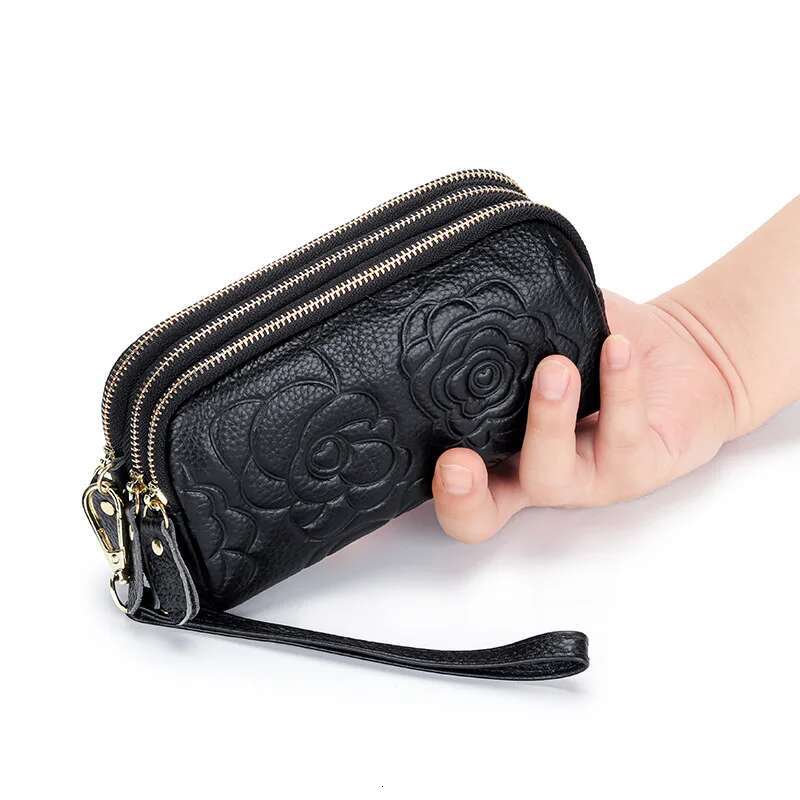 Ladies Genuine Leather Clutch Purses Long Women Wallet Multilayer Zipper Wrist Female Coin Purse Wers Mobile Phone Bag