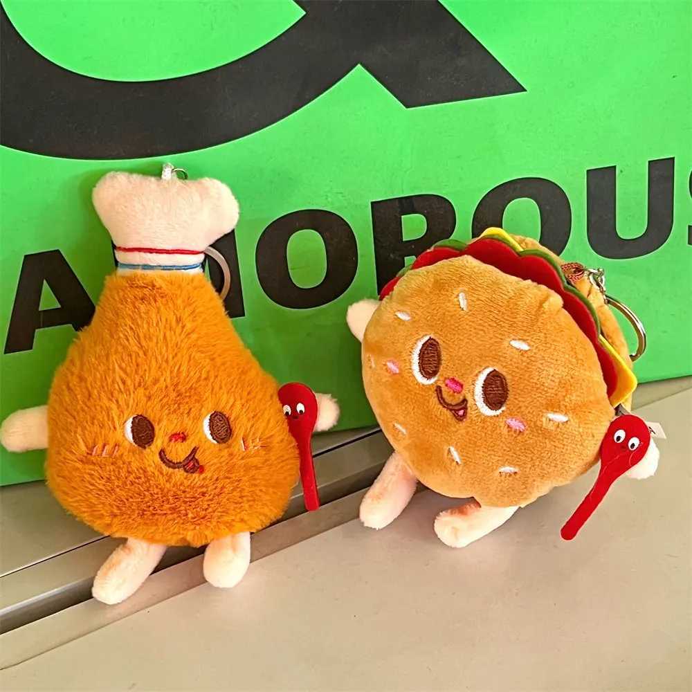 Cute and creative French fries burger picture hanging backpack couple plush hanging decoration car keychainXJ250319