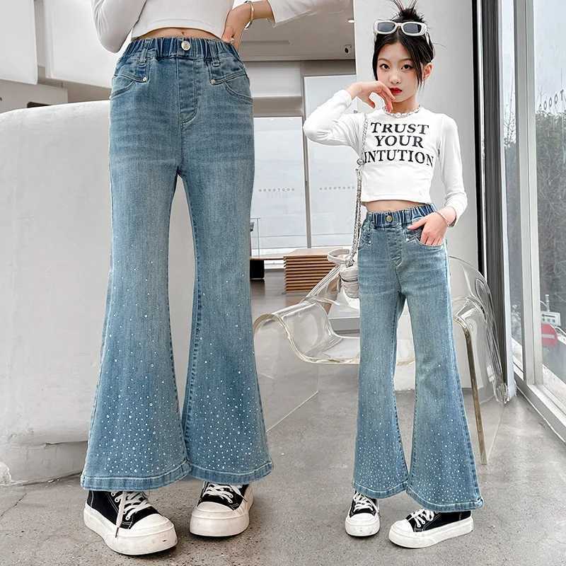 Teenage girl jeans spring autumn star design flash pants childrens retro high waisted patchwork horseshoe Trousers children 5-14YT2502320
