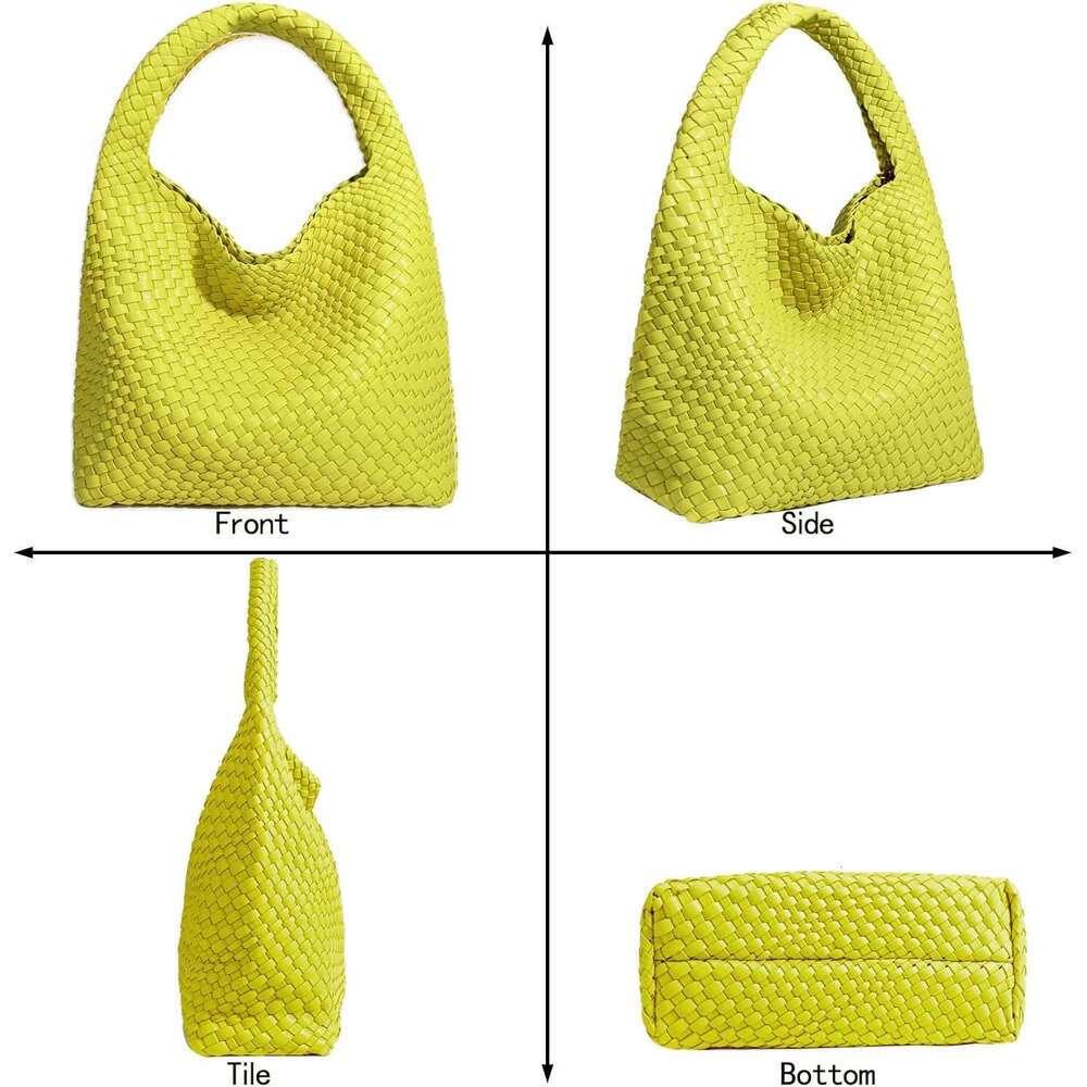 Women Vegan Leather Hand-Woven Tote Handbag Fashion Shoulder Top-handle All-Match Underarm Bag with Purse