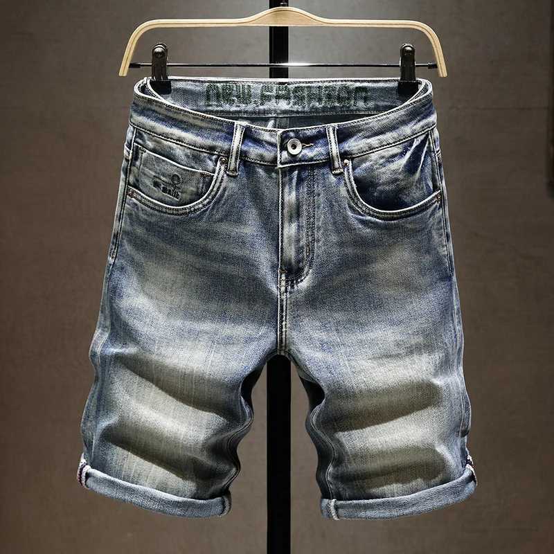 Summer new mens elastic shorts fashionable casual slim fit high-quality elastic denim shorts mens brand clothing W250319