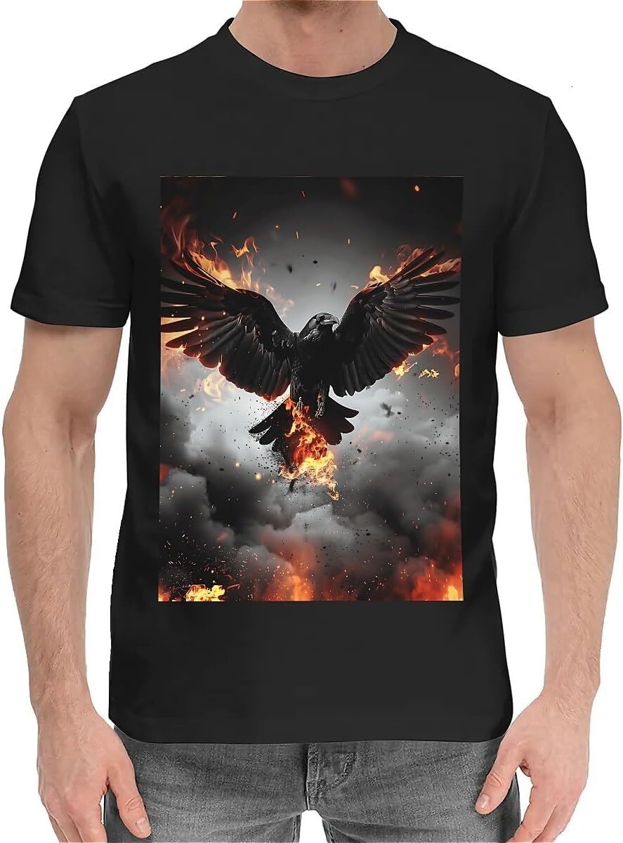 T shirt for Mens Mens Novelty T-Shirts Graphic 2D Print Summer Short Sleeve Black Raven Flames Shirts Tshirt Graphic Tee Casual Tops Clothes Short sle