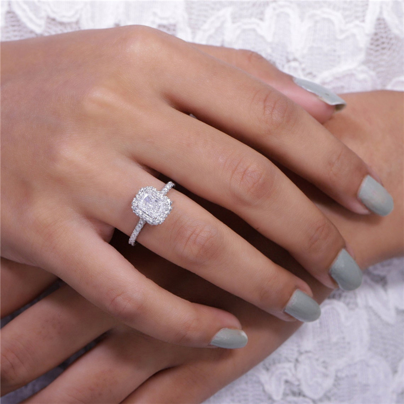 Jewelry 18K White Real Gold 1.0 Carat Radiant Shape Lab Diamond Engagement Ring For Women HPHT Diamond Half Pave Gold Ring