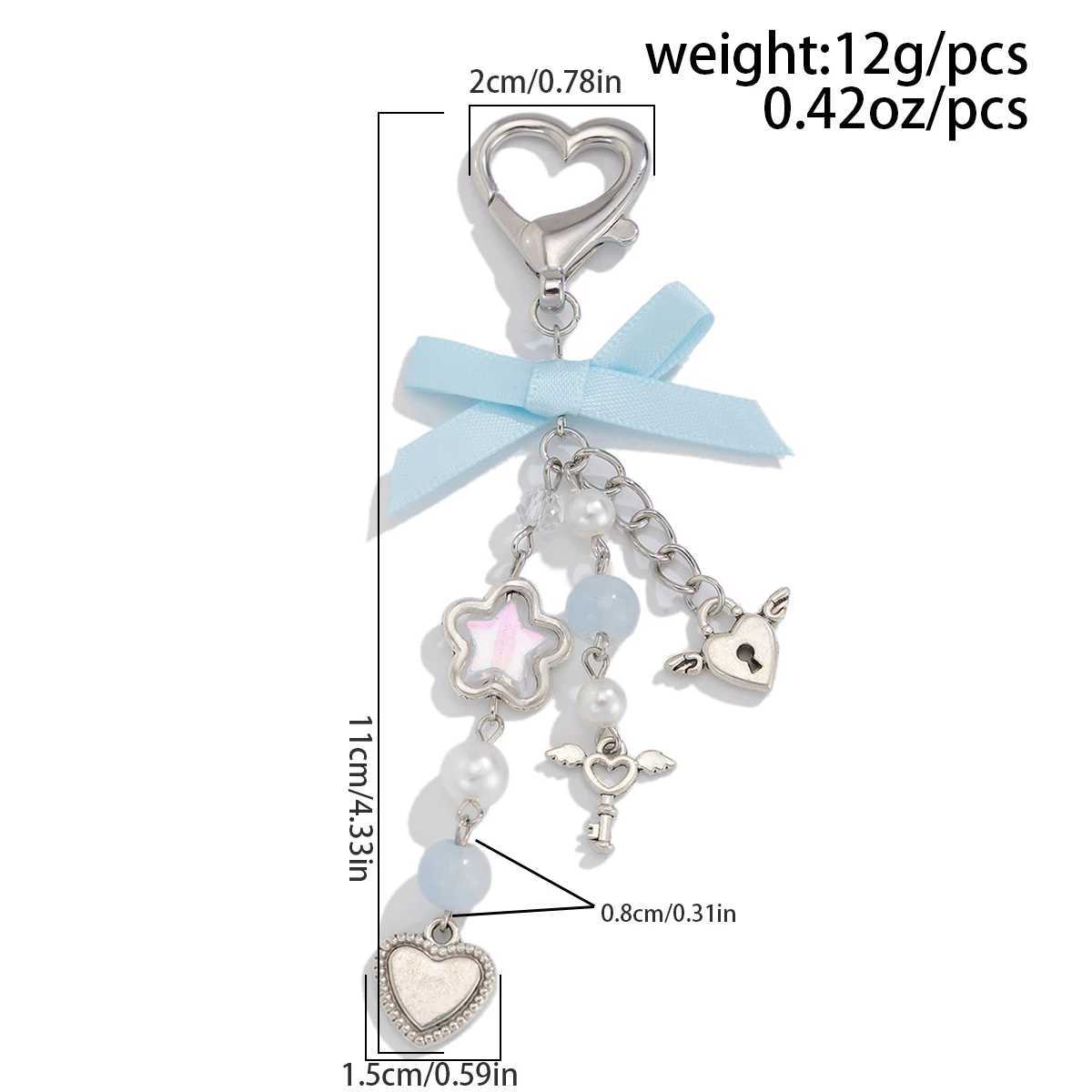 IngeSight. Z Sweet and Cute Blue Bow Star Charm Keychain Womens Fashion Imitation Pearl Love Pendant Keychain JewelryXJ250319