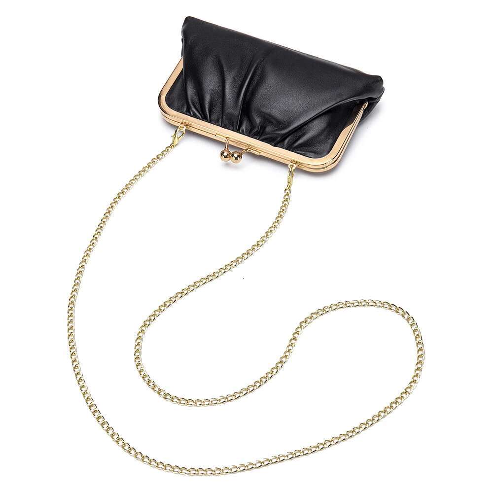 2021 New Women Genuine Leather Clutch Wallet Cell Phone Purse Fashion Kiss Lock Evening Bag With Chain Shoulder Belt