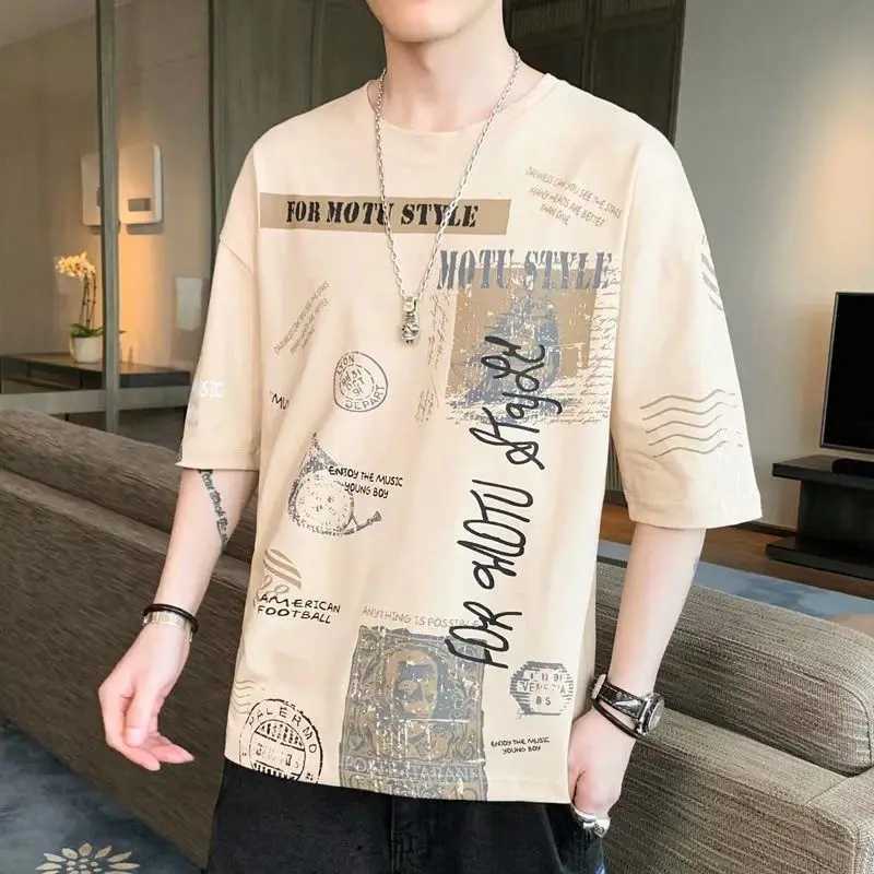 Summer Hong Kong Breeze Fashion Casual Printed Short Sleeve Round Neck Trend Mens Clothing Loose Simplicity Commute T-shirtT250319