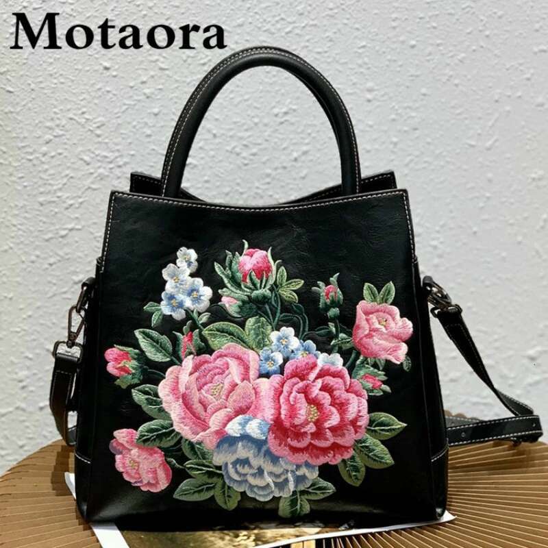 MOTAORA 2025 New Chinese Style Embroidered Women's Handbag PU Leather Shoulder Bag Emed Crossbody Purse For Ladies