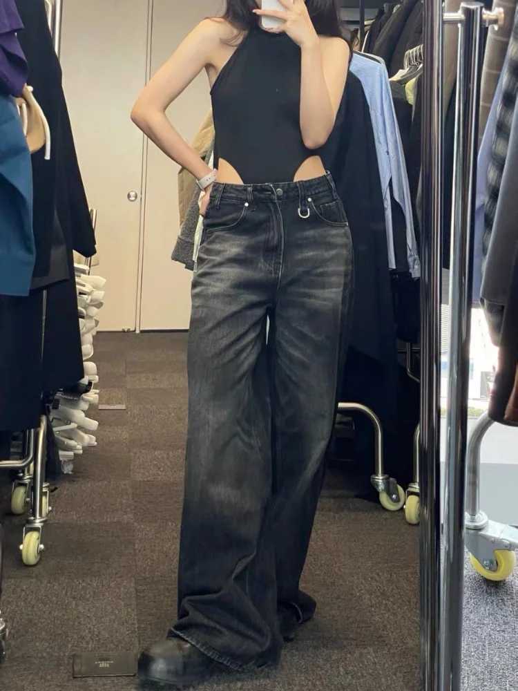 HOUZHOU Vintage Black Wide Leg Jeans Women Oversized High Street Korean Fashion Baggy Denim Trousers Grunge Y2k Female Hip HopT250319
