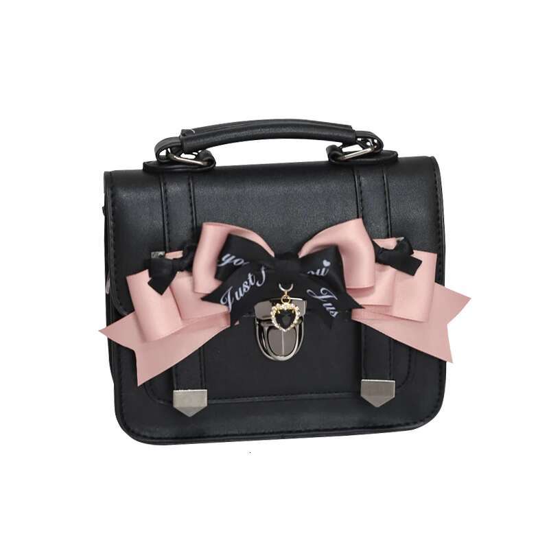 MBTI Cute Jk Satchels Shoulder For Women Black Square Small Pu Leather Purses And Handbags Japanese Style Lolita Ladies Bag