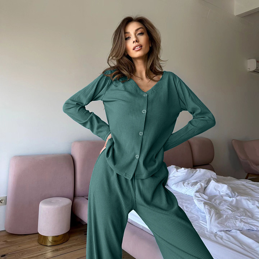 Summer 2025 New Product Autumn Warm Skin friendly Cardigan Long Sleeve Pants Set Knitted Women's Pajamas