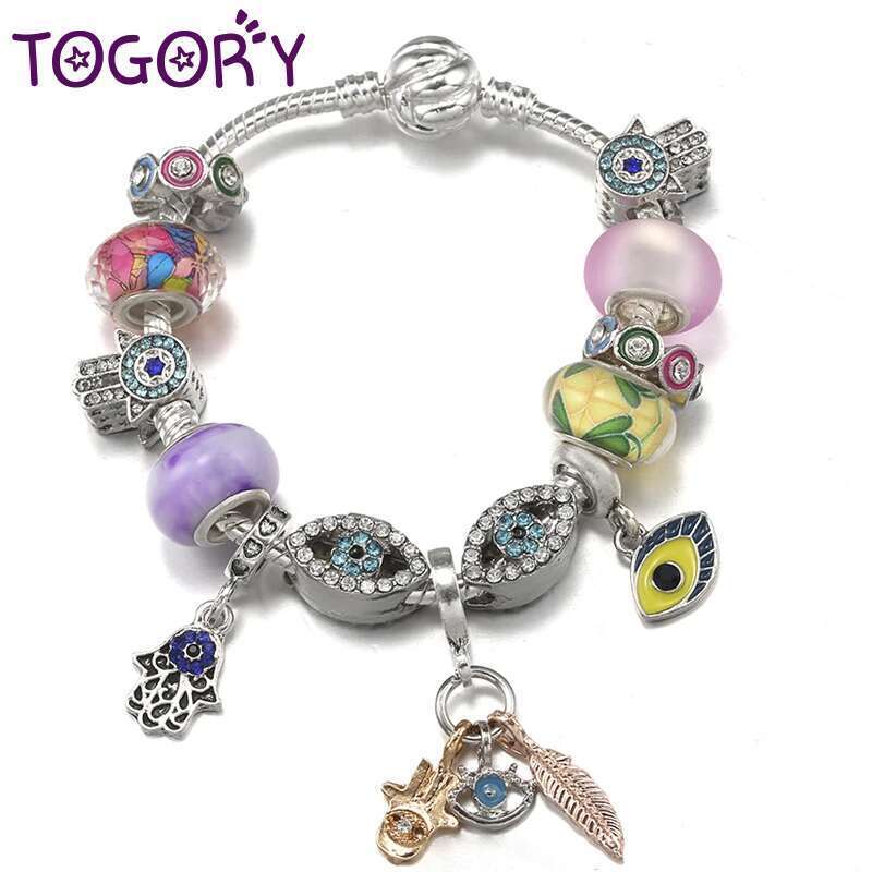 New Trendy Crystal Eyes Beads Charm Bracelets With Silver Color Brand Bracelet For Women Men Bijoux Pulseras Jewelry Gift