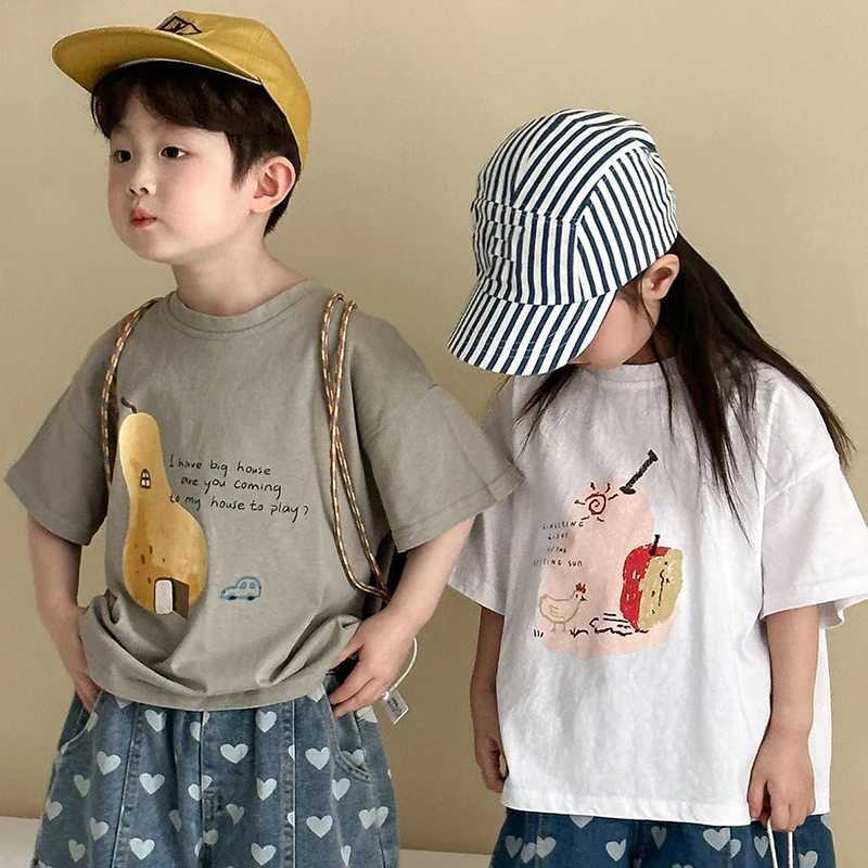 1-10Y childrens short sleeved T-shirt cotton boy cartoon printed T-shirt childrens summer clothing cute girl loose topT250320