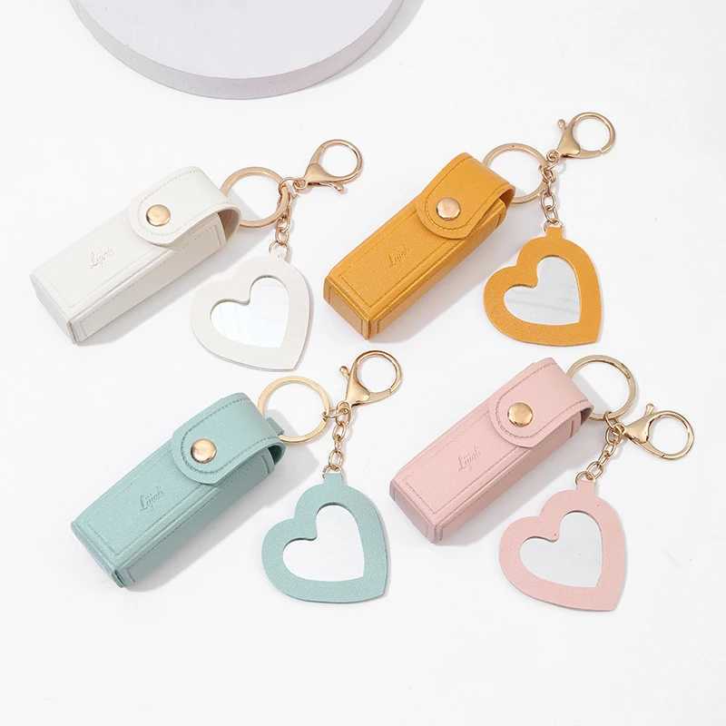 Portable leather lipstick bag makeup bag lipstick bag key chain bracket lipstick protective cover with mirrorXJ250319