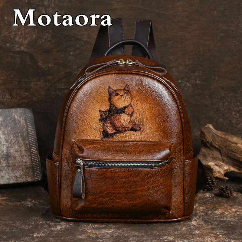 MOTAORA 2025 New Retro Backpacks For Women Bags Designer Hand-Painted Genuine Leather Girls School Backpack Woman Bagpack