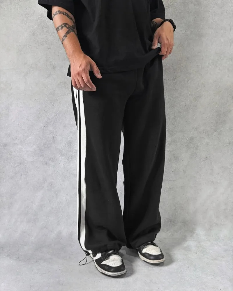 Y2k Mens Casual Trousers Gothic Hip Hop Rock Striped Fashion High Waist Wide Leg Pants Retro Extra Large Knitted Womens 250317