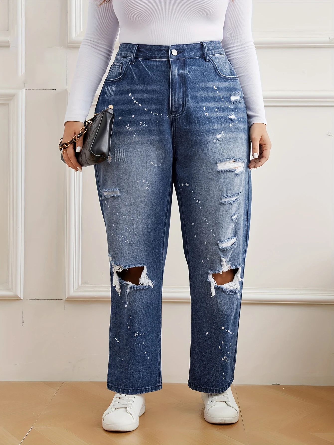 trendy element hole plus size jeans 250319