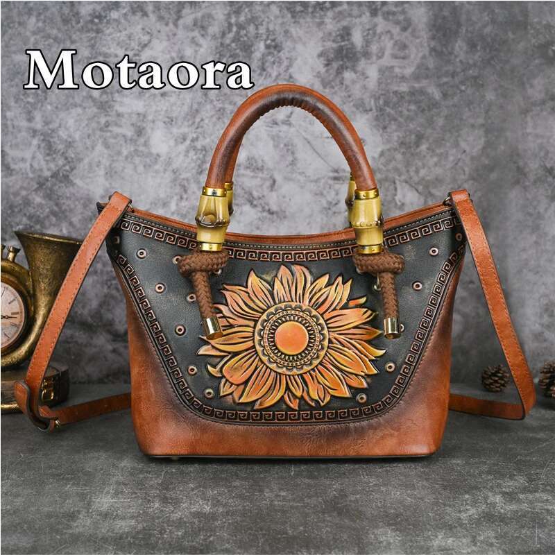 MOTAORA Vintage Emed Leather Handbag For Women's 2025 New Large Capacity Shoulder Bags Lady Purse Mobile Phone Crossover Bag