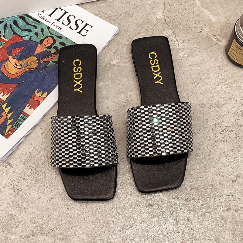 Designer Large Outdoor Slippers 2025 Women's New Fashionable Sandal Summer Fashion One Word Drag Single Item Rheinstone Comfortable Cool Slippers
