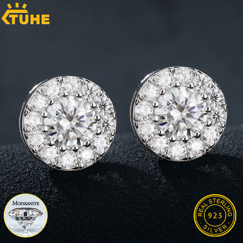 TUHE Unisex Fine Jewelry VVS1 Moissanite Round Earrings For Women silver 925 Stud Earrings Jewelry Gifts