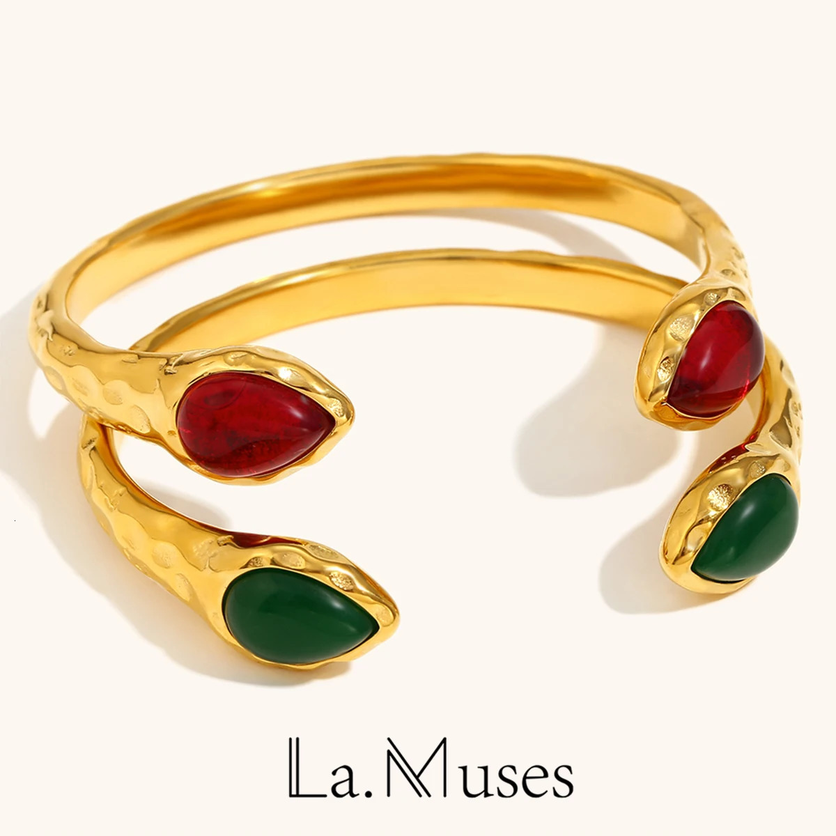 La. Muses Double Snakehead Casting Agate Stainless Steel Womens Open Bracelet Retro Fashion Waterproof Jewelry Gifts 250320