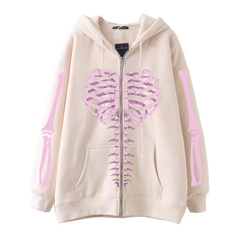 Dark style hiphop gothic Y2k skeleton butterfly zipper hoodie mens and womens Harajuku jacket sweater 250320Z