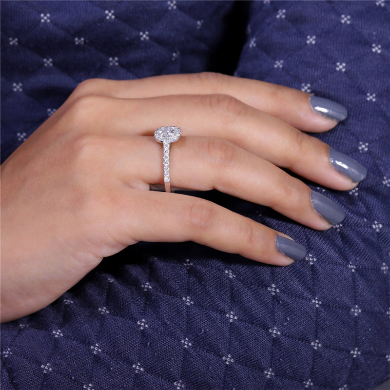 Jewelry 0.5 Carat Round Cut Lab Diamond Halo Engagement Ring Real White Gold Half Band Wedding Ring For Women 14K 18K Platinum Available