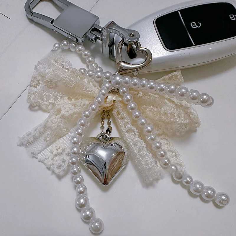 1 piece of sweet lace bow bead bow keychain mobile phone charm with pendant mobile phone accessory bag girls hanging ropeXJ250319