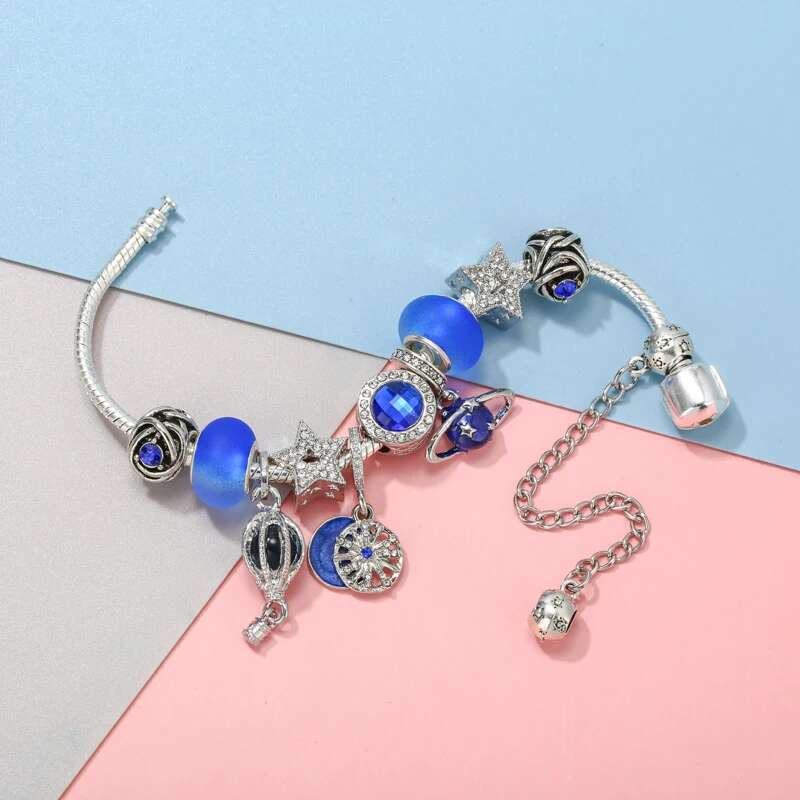 New Arrival Snake Chain Charm Bracelet For Women With Blue Star DIY Charms Beads Pendants High-Quality Jewelry Dropshipping