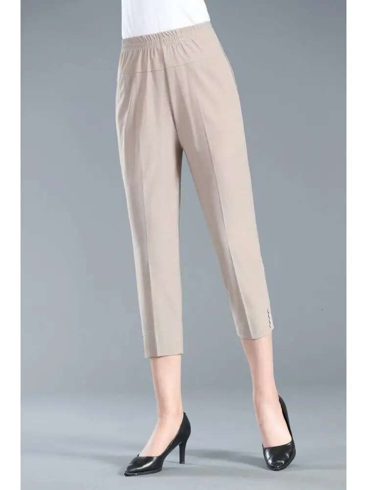 Summer Women Casual Thin Fashion Slim Office Lady High Waist Loose Pencil Pants Black White