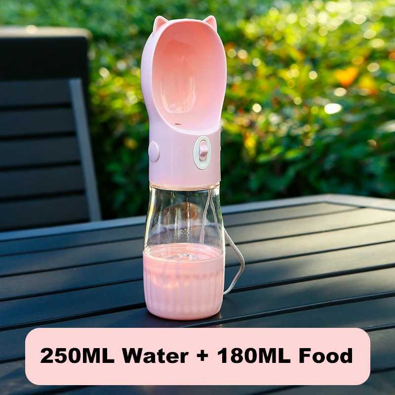 Portable Dog Water Bottle With Food Cup For Small Large Dog Cats Outdoor Walking Drinking Feed Dispense French Bulldog Supplies Y250319