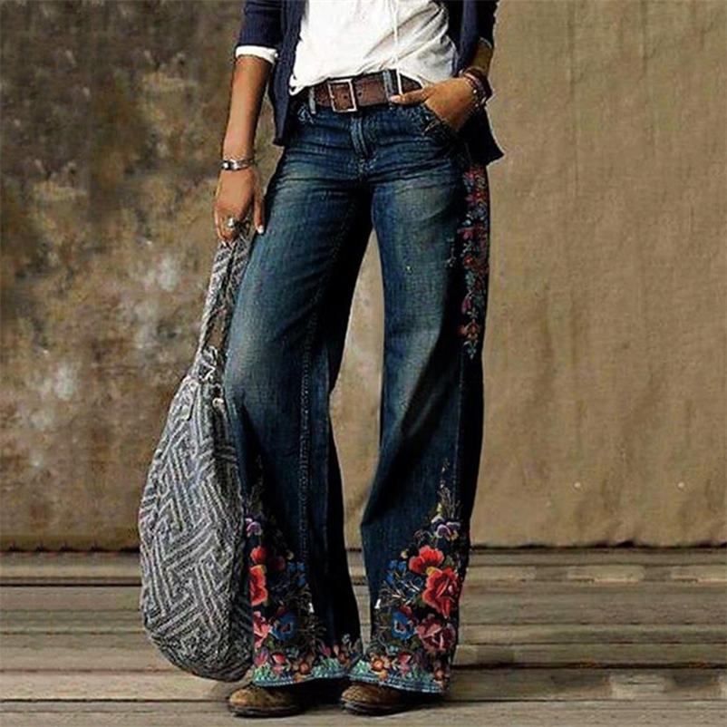 Streetwear Denim Jeans For Women Printed Jeans Casual Long Pants Loose Casual Straight Jeans denim jeans for women high waisted 250319