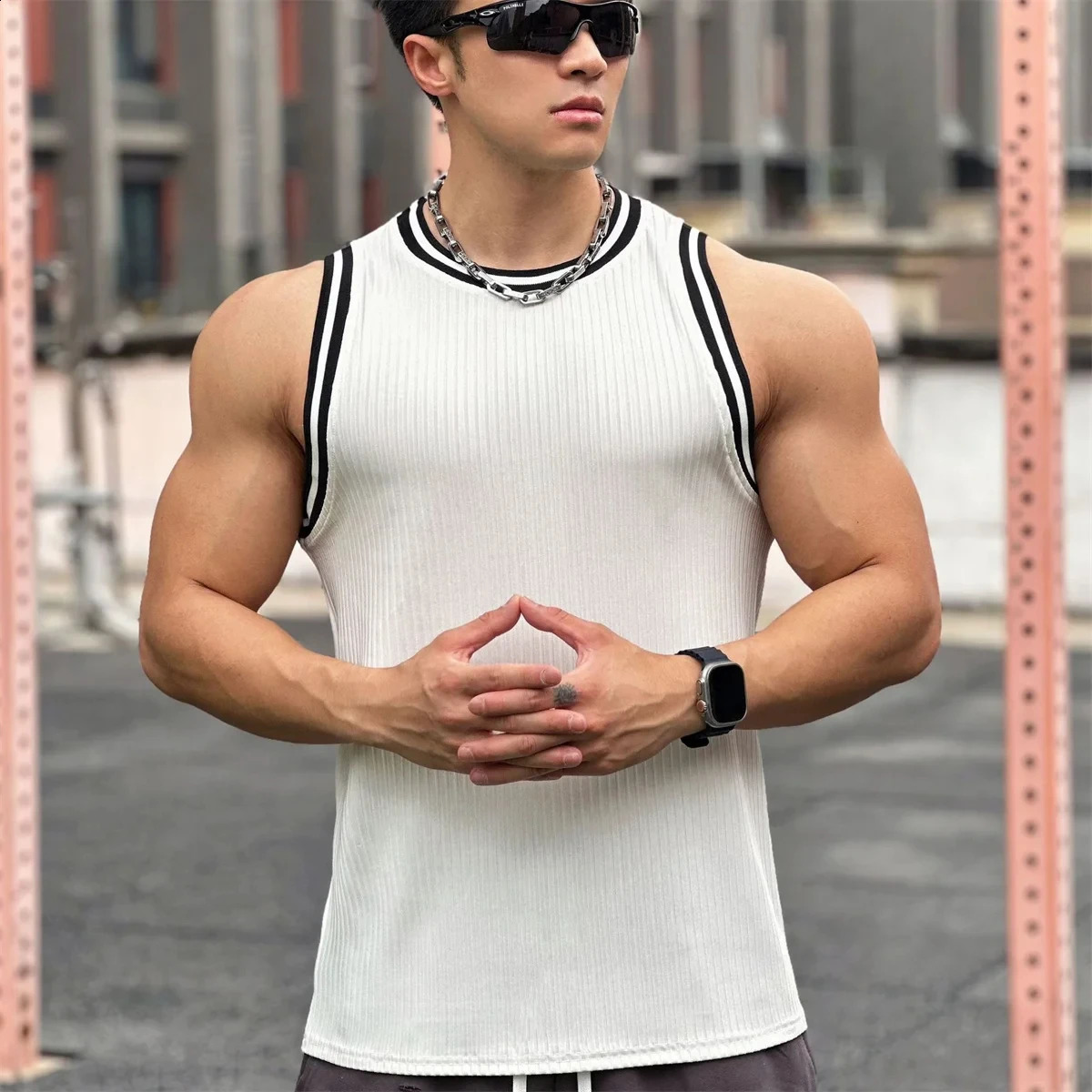 Mens Bodybuilding Top Gym Fitness Sleeveless Sweatshirt Casual Halter Vest Single Wear Summer 250319