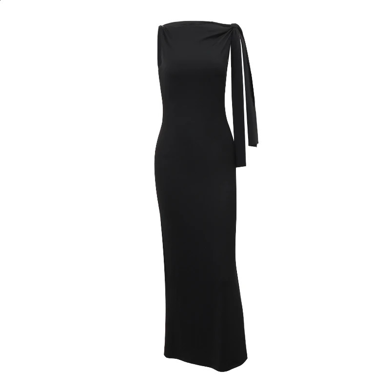 WhereMery Sexy Solid O-Neck Sleeveless Dress Summer Slim Fit Piece Long Dress Evening Club Evening Dresses Womens Clothing 250319