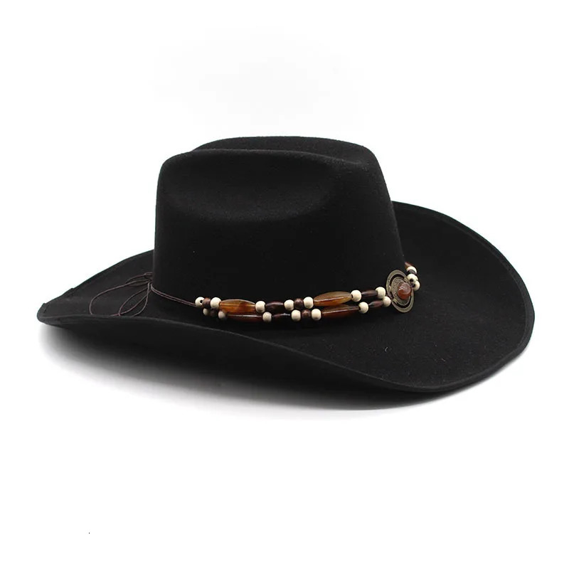 9 5cm Big Brim Edging Woolen Hat Western Denim Top Hat Men And Women Couples Cap Ethnic Style Fur Felt Hat 250320