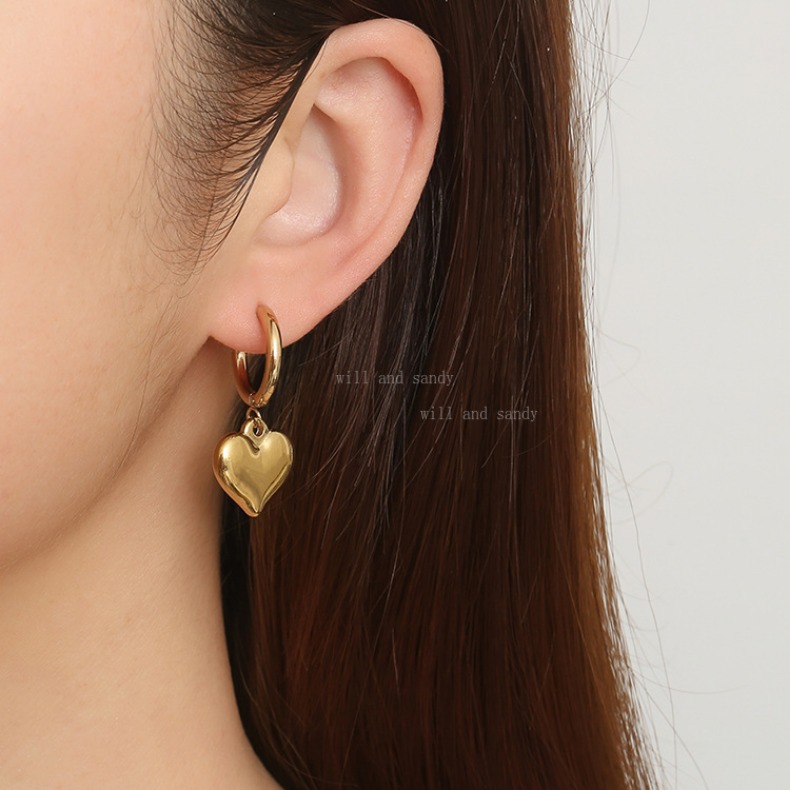 Anti Allergy 18k Gold Drop Earrings Men's Womens Vintage Stainless Steel Cross Love Heart Key Dangle Hinged Hoop Earrings Cuff Fashion Jewelry