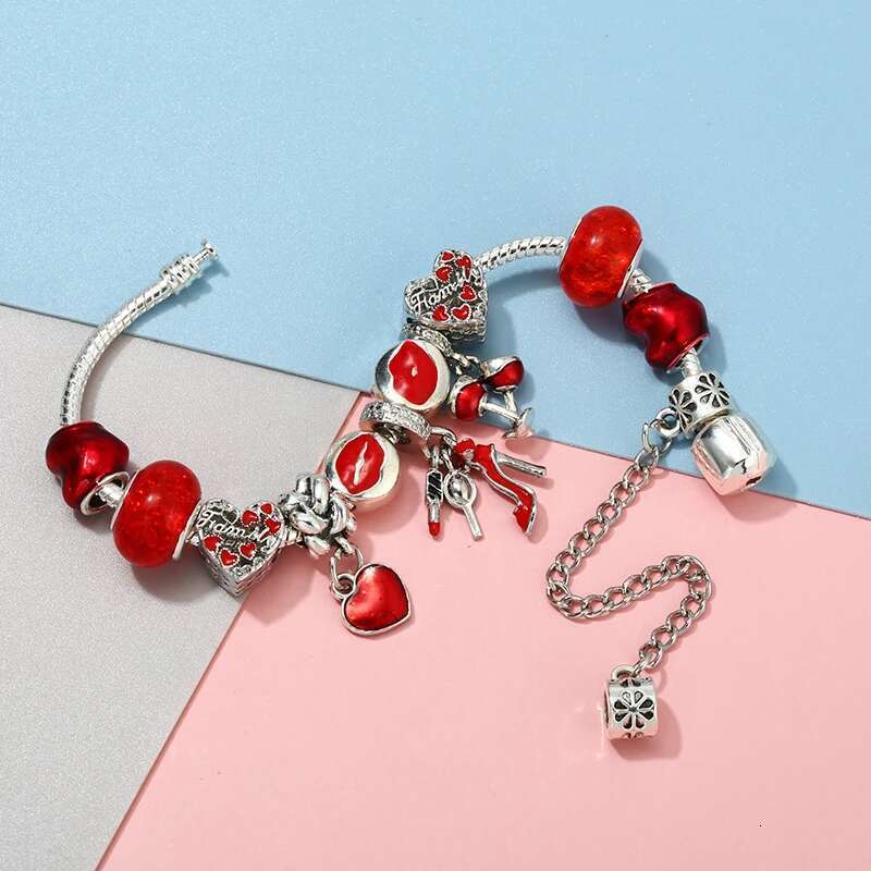 Romantic Love Styles Charm Bracelet With Red Love Cann Beads Bracelets Bangles For Women Wife Jewelry Gift Dropshipping