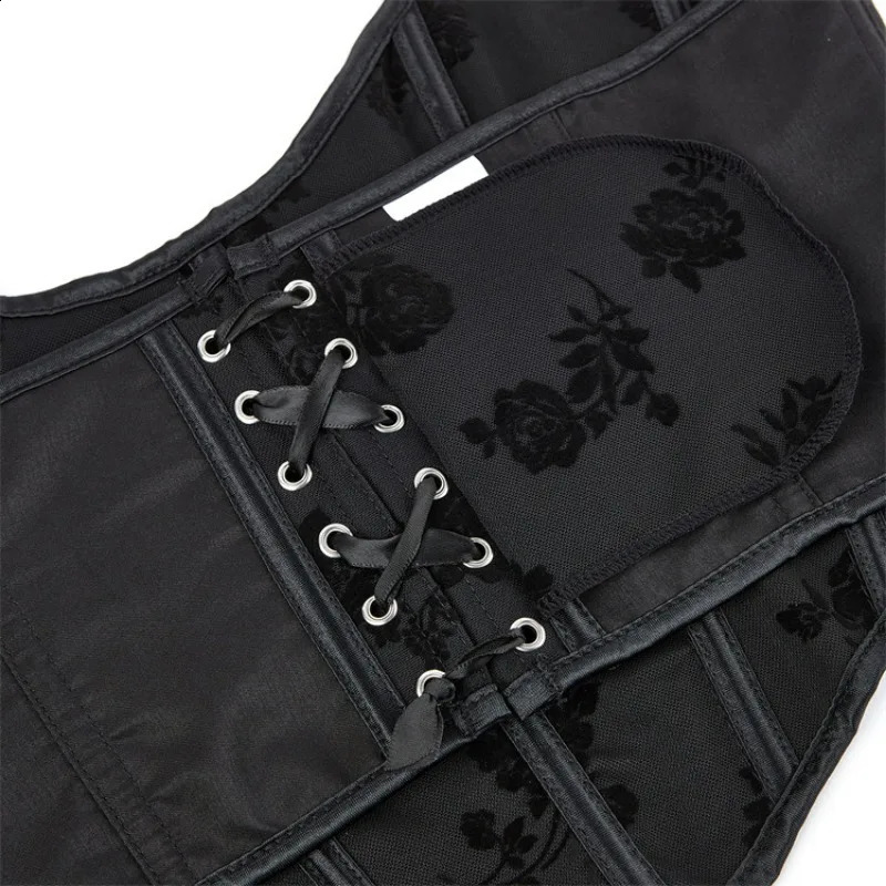 Womens Vintage Floral Overbust Corset Crop Tops Vest Strap Halter Lace Up Boned Bustiers Body Shaper Short Torso Sexy 250319