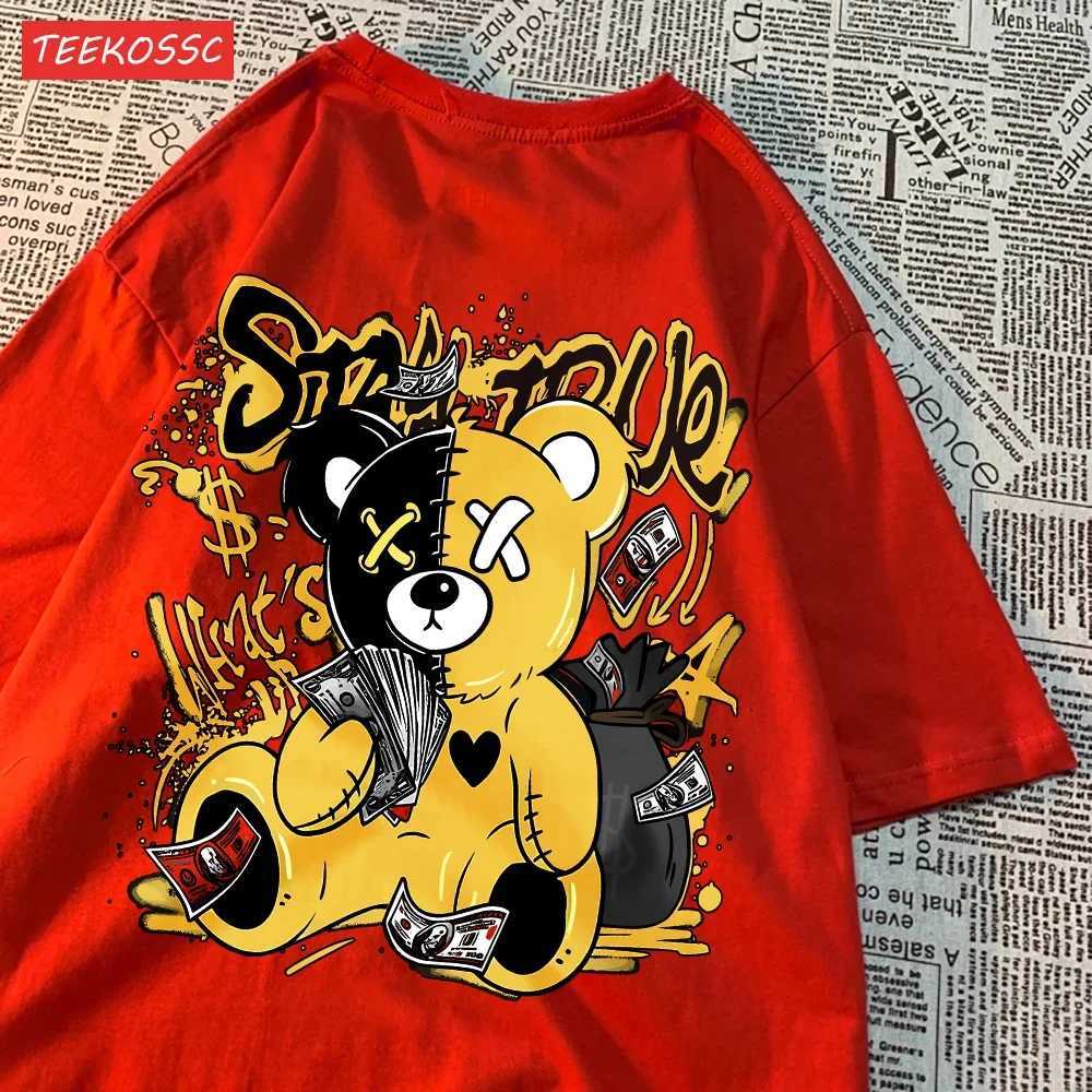 Womens T-shirt bear cartoon pattern printed top O-neck soft short sleeved summer casual womens clothing trend womens clothingT250320