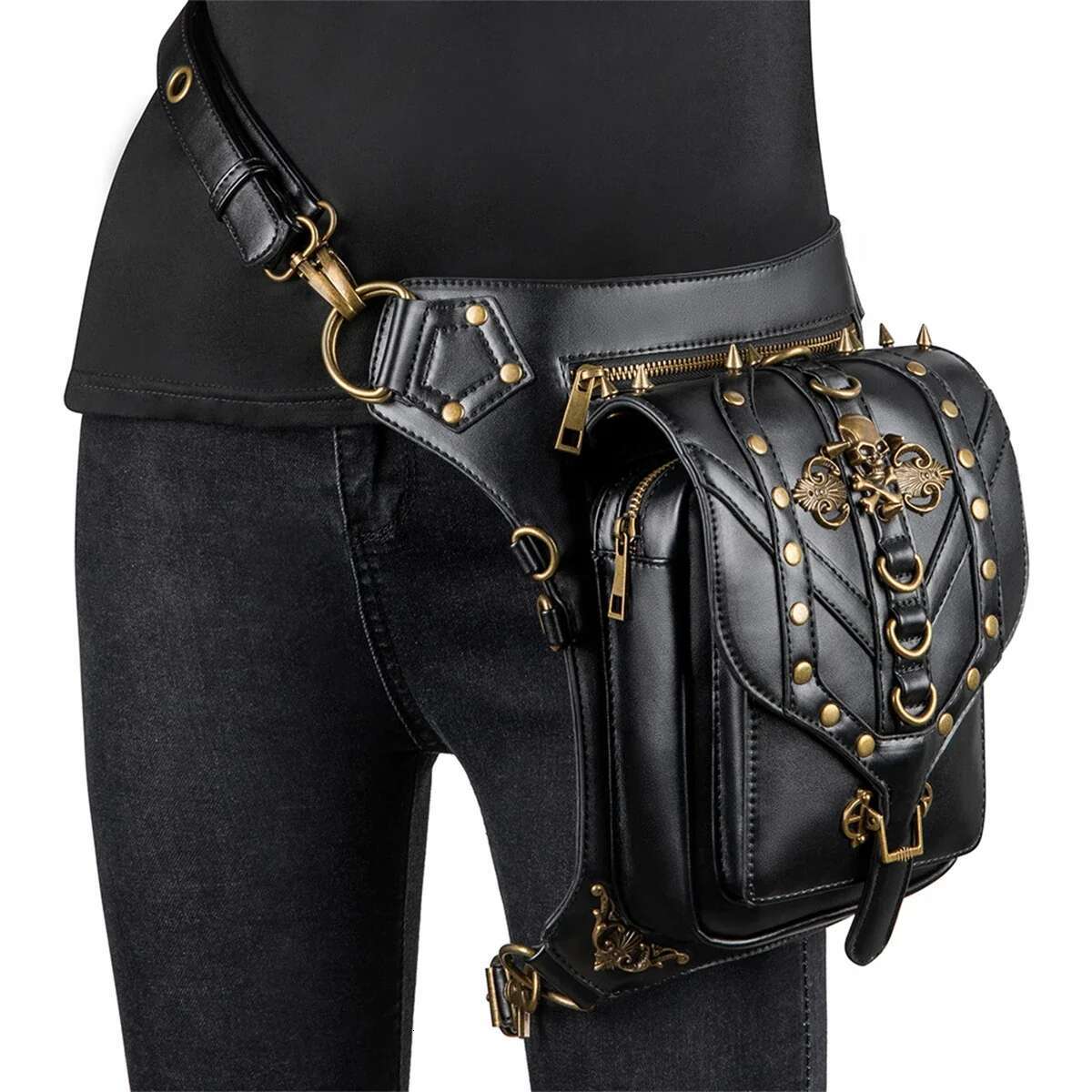 Steampunk Waist Leg Women Victorian Style Holster Rivet Chain Bag Motorcycle Thigh Hip Belt Packs Messenger Shoulder Bags