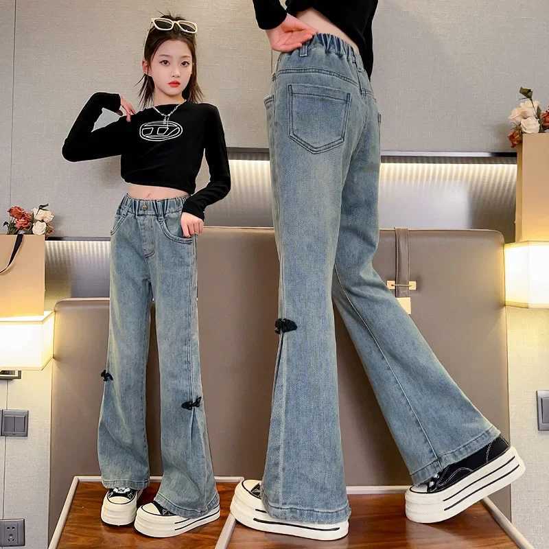 Girls Fashion Jeans Spring 2024 New Bell Bottom Pants Childrens Clothing Street Style Student Explosion ModelT250326