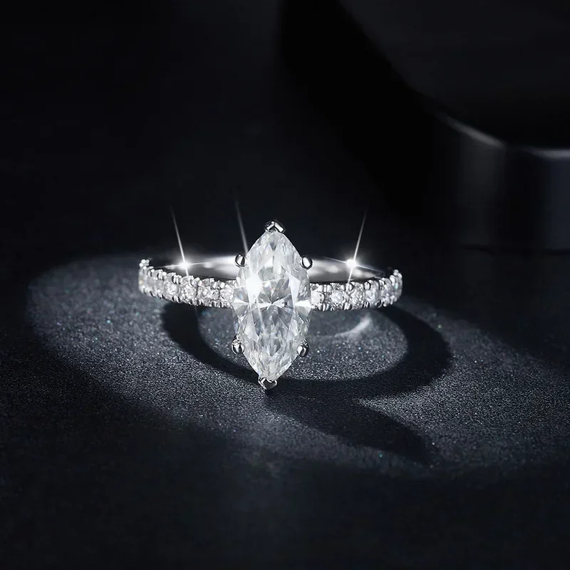 FEOBUR 2CT Marquise Moissanite Engagement Rings for Women 925 Sterling Silver Lab Diamond Ring Wedding Band with GRA Certificate