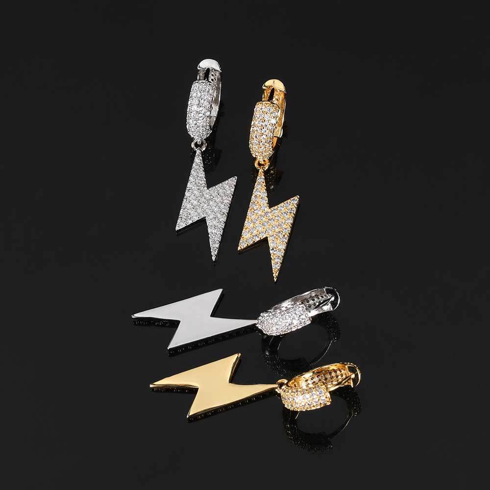 Drop Shipping Hip Hop Thick Hoop Earrings Bling Ice Out Cross CZ Zircon Plated Stud Lightning Earrings For Women Jewelry