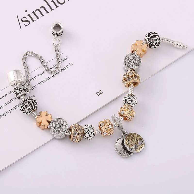 European Fashion Unique Silver Plated Charm Bracelet DIY Crystal Beads Brand Bracelets For Women Wife Jewelry Gift Dropshipping