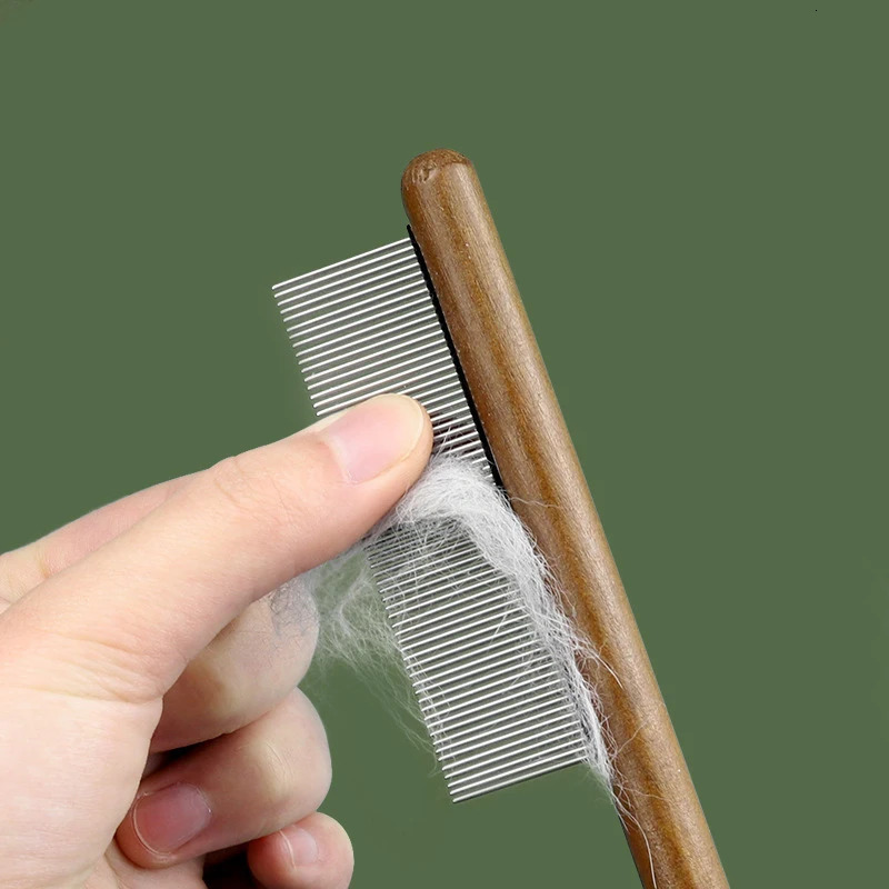 Cat Comb Stainless Steel Pet Hair Remover Wooden Handle Beauty Massage Dog Brush Cleaning Tools Supplies 250318
