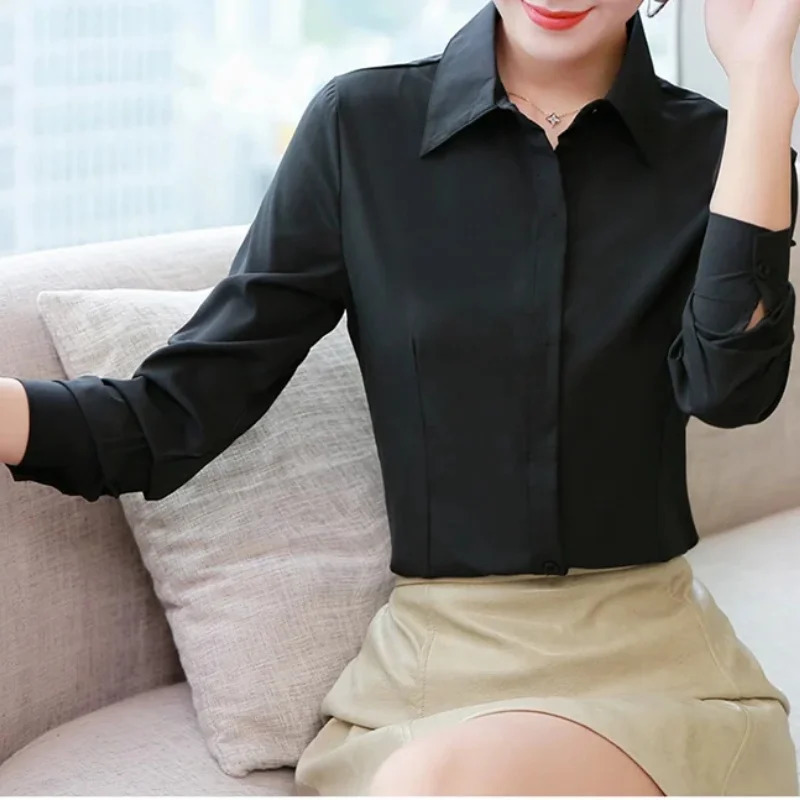 Elegant Women Shirts Woman White Shirt Long Sleeve Blouse Office Lady business Pink Shirts Button Solid Women work Blouses Tops 250320