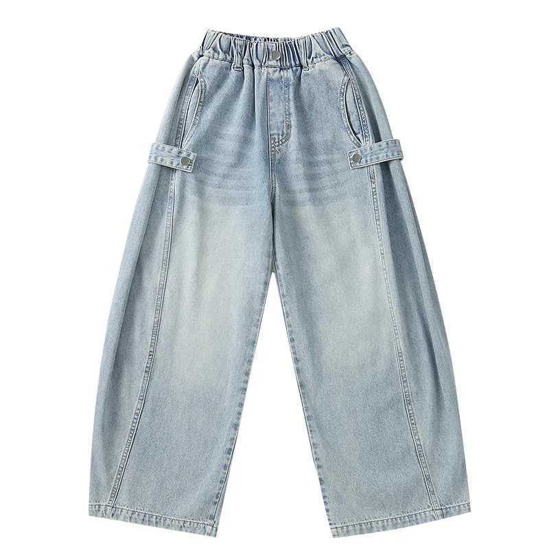 New autumn teenage girls jeans high waist wide leg pants childrens loose fit Korean blue jeans casual style Trouser clothingT250326