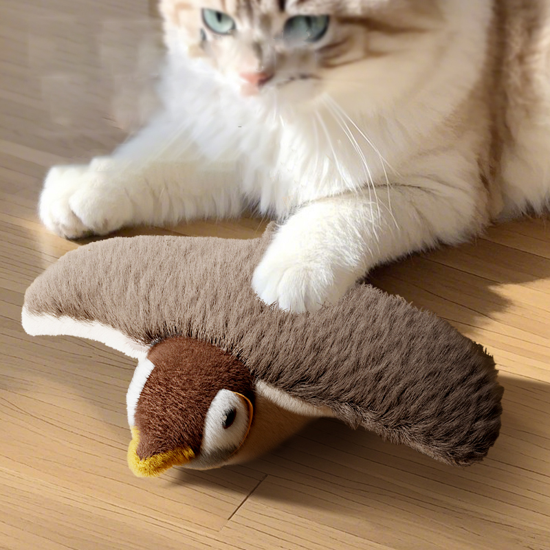 Flying Bird Cat Toy Interactive Cat Toys Rechargeable Chirping Flapping Bird(no Flying) Can Add Catnip Touch Activated Plush Toy